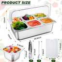 Tessco for you Ice Food Spice Serving Display Countertop Chilled Condiment Container Set with Lid, Stainless Steel Salad Caddy for Buffet Restaurant Kitchen Party(6 Compartments)
