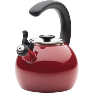 Circulon Enamel on Steel Whistling Teakettle/Teapot With Flip-Up Spout, 2 Quart - Red