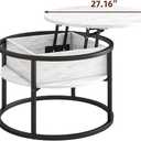 HOJINLINERO Round Coffee Table with Storage, Lift Top Coffee Table with Hidden Compartment, Farmhouse Juxing Design for Living Room, 2-Tier Small Round Dining Center, White, round, 70cm diameter