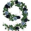 DIYDOFUN Artificial Rose Garlands, 5.9 FT Flower Floral Vine for Wedding Arch Aisle Mantle Table Runner Centerpieces Backdrop Patio Decorations - Navy & Dusty Blue
