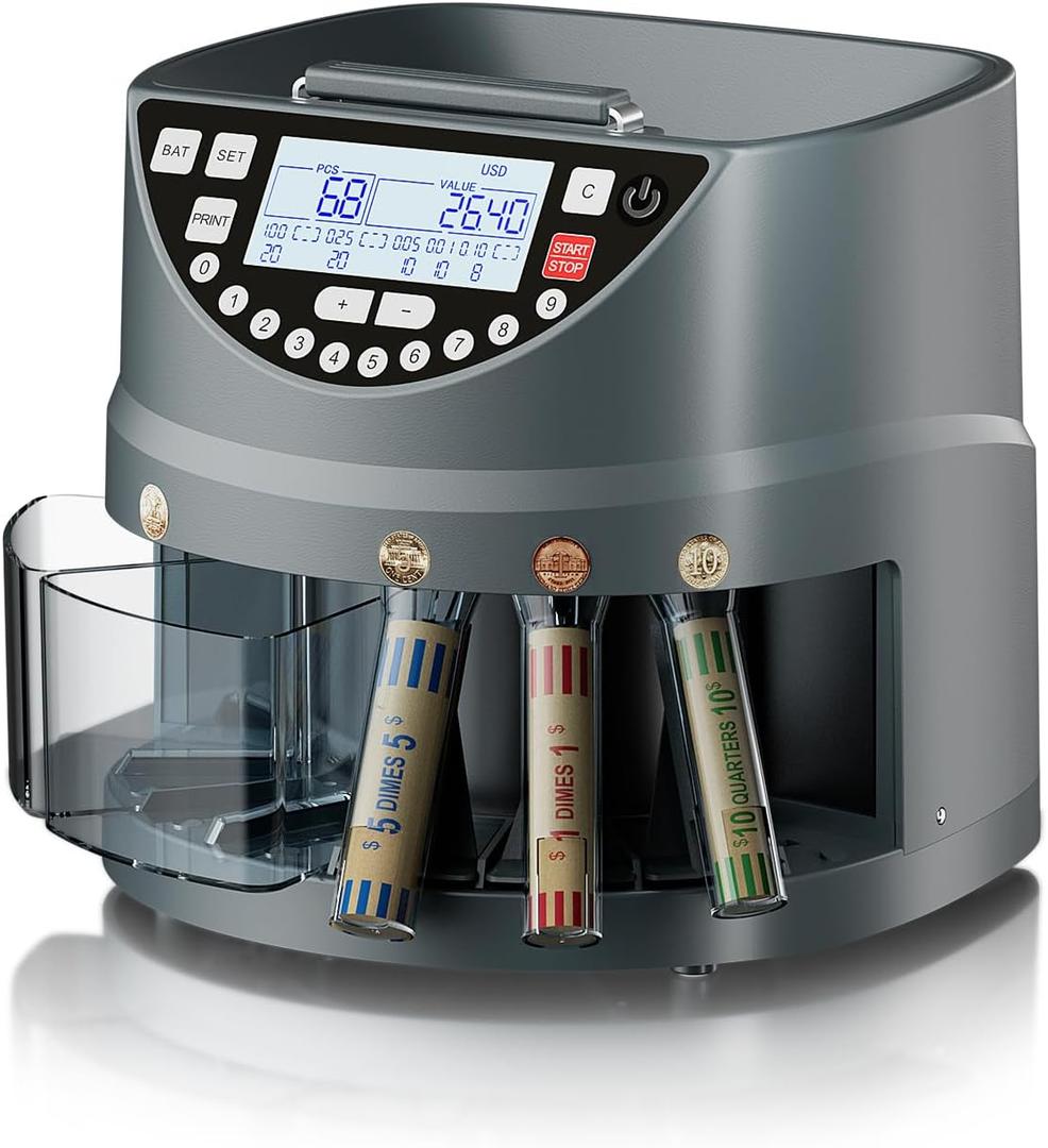 Aneken Coin Counter and Sorter with TFT Display - Accurate Sorting Machine for 5 Denominations, Smooth Operation at Up to 300 Coins Per Minute, Ideal for Efficient Money Management