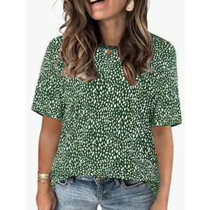 Women's Plus Size Crewneck Short Sleeve Shirts Summer Casual Leopard Printed Tops Fashion Loose Fit Blouse, Large
