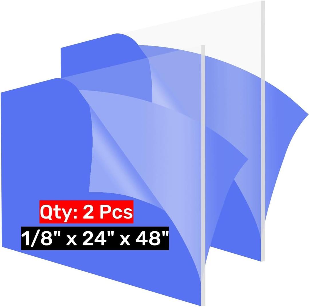 GetWant 2 Pack 24x48 Plexiglass Sheets, 1/8 inch Thick Clear 24x48 Acrylic Plexiglass Sheets, 24 x 48 Acrylic Board Plexiglass Panel for Display Case, Signs, Crafts, Skylight, Light Project