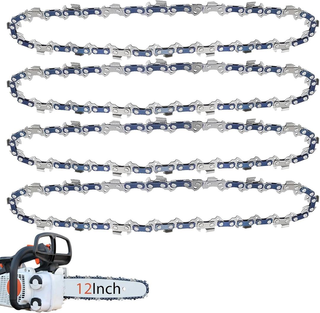 O-CONN 4 Pack 12 Inch Chainsaw Chain 3/8" LP Pitch .043'' Gauge 45 Drive Links Fits Dewalt DCCS620, Kobalt 1224, Ryobi RY40500, Makita, Craftsman, WORX, Black & Decker and more