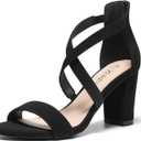 ZURIN Women's Strappy Block Heels Chunky High Heels Sandals Open Toe Ankle Strap Pumps Dress Shoes for Wedding Bridal Evening Party Prom. Size 8