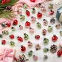Jetec 48 Pcs Mini Red Green Pink Mercury Glass Ornaments 6 Style Vintage Glass Christmas Mini Mercury Balls Bulk 1.2" Hanging Ornaments Balls for Christmas Tree Xmas Party