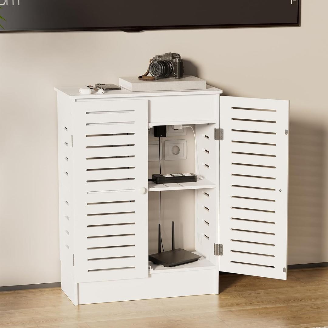 WiFi Router Storage Box - Multimedia Concealment Cabinet with Cable Management, Floor Standing WiFi Router Modem Perfect for Home and Office, 19.7 x 9.3 x 27.5 inches