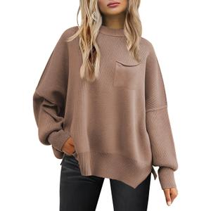 Women's Oversized Sweaters 2025 Crewneck Long Sleeve Batwing Pullover Tops (Large, Nutmeg)