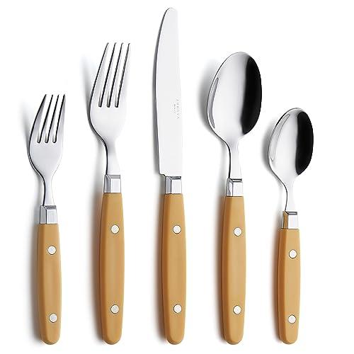 ANNOVA Silverware Set, Retro/Rivet Colorful Stainless Steel Tableware Kitchen Flatware Set Utensils, Includes Dinner Knives, Forks, Spoons, Salad Forks & Dessert Spoons (Ginger Yellow, 18 Pieces)