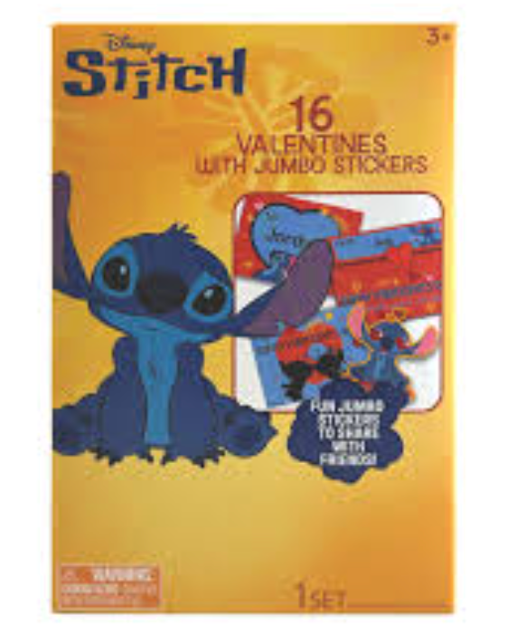 Disney Stitch Jumbo Sticker Valentine Cards, 16 ct 
 2 Pack