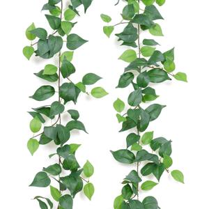 Dremisland 2 Strands Artificial Scindaps Vines Garland 6.7ft Fake Vines Ivy Garland Silk Green Leaves Faux Hanging Plants Greenery Decoration for Bedroom Wall Patio Party Wedding Decor (Ivy, 2PCS)
