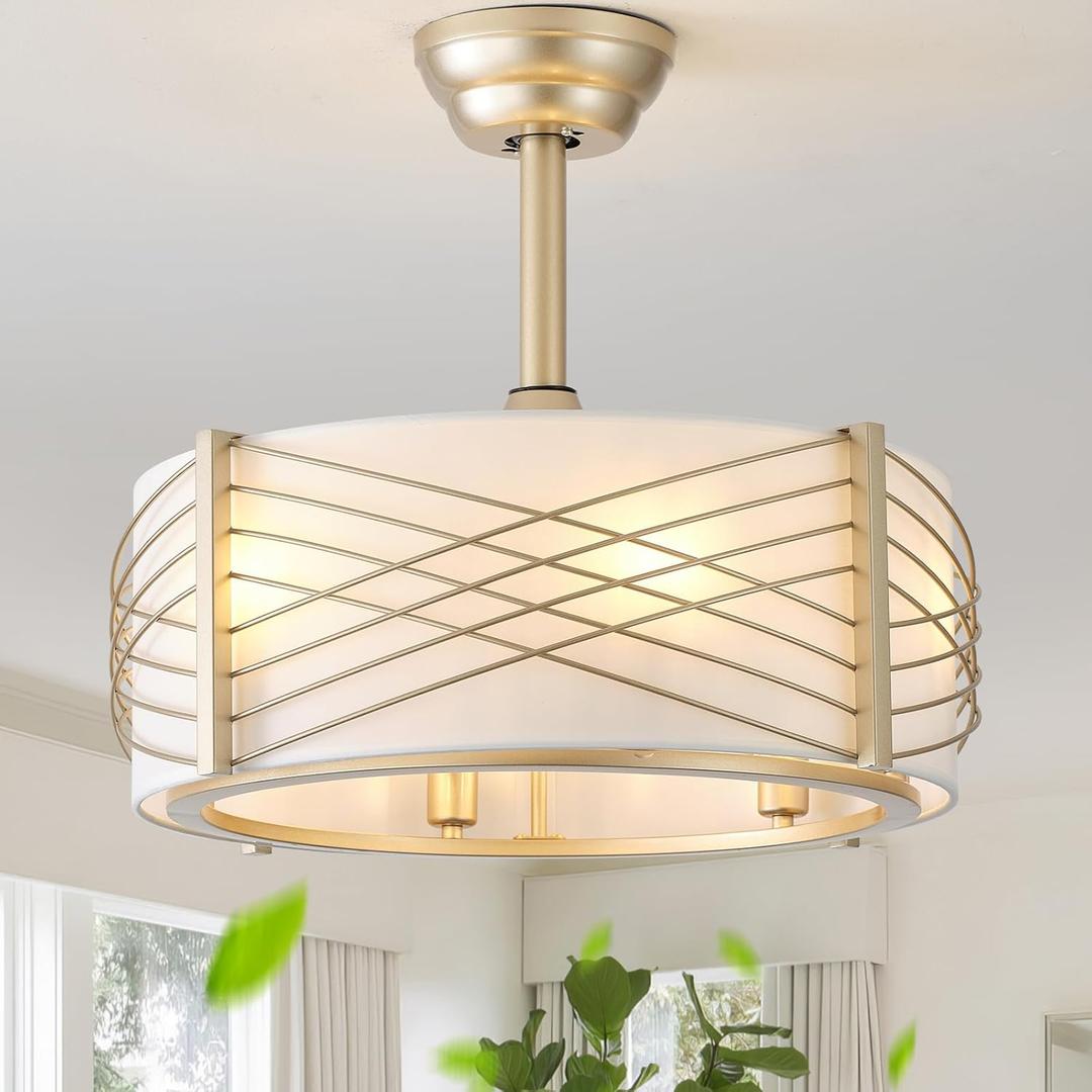 20" Fandelier Ceiling Fans with Lights, Gold Caged Boho Ceiling Fan with Light Remote Control, Mid-Century Modern with 6 Speeds for Bedroom, Nursery, Living Room
