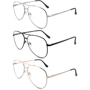 3 Pack Bifocal Reading Glasses for Women Men, Aviator Bi-focal Readers Glasses Dual Focal Eyewear +3.0 (3 Pairs: Gold + Silver + Black)