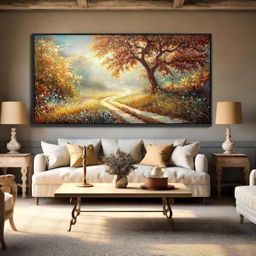 YDYSUNE Landscape Canvas Poster Wall Art Vintage Countryside Field Path Scenery Picture Print Wall Decor Retro Painting Artwork for Modern Home Bedroom Office 29x58inch