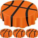 4 Pack Round Basketball Tablecloth 84 Inch Plastic Basketball Party Decorations Disposable Table Cloth Washable Disposable Circle Table Cover for Birthday Party Supplies Decoration