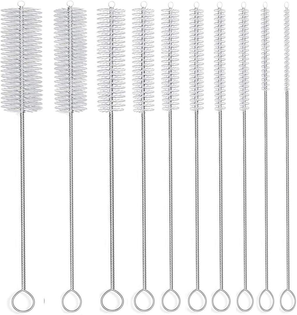 Long Straw Brush, Nylon Pipe Tube Cleaner 8-ihch 10 Different Diameters Set of 10