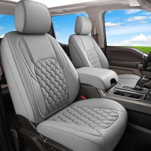 Huidasource Tacoma Front&Back Seat Covers, Gray Leather Car Seat Cushion Cover Accessories Fit for 2016-2023 Double & Crew Cab Toyota Tacoma SR SR5 Limited TRD Sport/Pro/Off Road(Full Set/Gray)