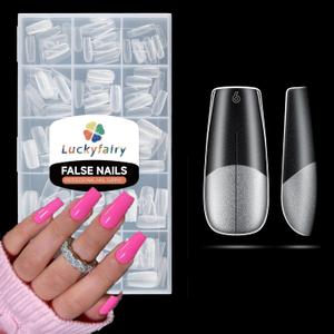 Luckyfairy Coffin Nails Tips-15 Sizes Pre-buff Matte Full Cover Gel Nail Tips 360pcs Medium Clear Coffin False Acrylic Nail Tips for Nail Extensions DIY Art