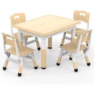 HLPB Kids Table and 4 Chairs Set, Adjustable Height Graffiti Toddler Table | Non-Slip Legs, Children Multi-Activity Table for Ages 2-8, Max 300lbs, Classroom/Daycare/Home, 31.5''L x 23.6''W