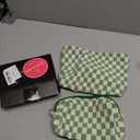 SOIDRAM 2 Pcs Checkered Makeup Bag Large Cosmetic Bag Toiletry Bag Makeup Pouch Travel Bag Organizer Cute Makeup Brushes Aesthetic Accessories Storage Bag for Women Green