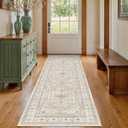 2x5 Runner Rug for Hallway Washable: Non Slip Kitchen Rugs with Rubber Backing Soft Waterproof Mats Stain Resistant Indoor Vintage Carpet Runner for Bedroom Bathroom Laundry Entryway Beige/Gray