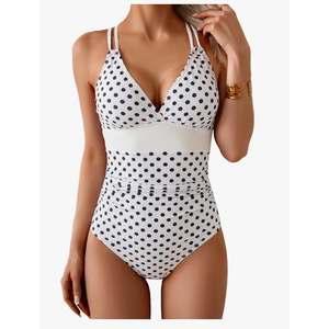 Women's One Piece Color Block Swimsuit Tummy Control Slimming Bathing Suit V Neck Cutout High Waisted Swimwear, S
