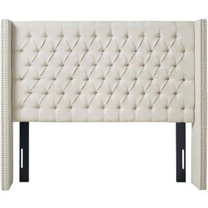 Madison Park Amelia Upholstered Headboard | Nail Head Trim Wingback Button Tufted | King, Cream