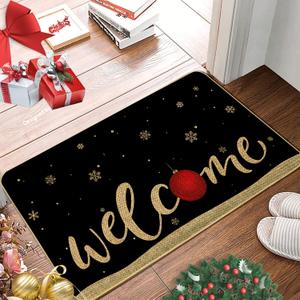 Christmas Door Mat Xmas Welcome Merry Christmas MatNon-Slip and Washable Winter Doormat Rubber Back SantaSnowflakes Door Mat Rugs for Indoor Outdoor 17x29 Inches