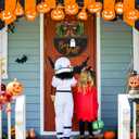 Halloween Sign for Front Door Halloween Wooden Hanging Sign Boo Ghost Sign with Bow Halloween Door Wreath Hanger for Front Porch Outdoor Home Wall Decor