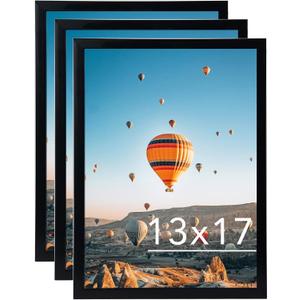 13x17 Black Picture Frame Set of 3, Horizontal and Vertical Formats for Wall Hanging, 13 x 17 Wall Gallery Poster Photo Frames with Shatter Resistant Plexiglass, 3 Pack, Black