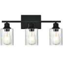 MELUCEE 3-Light Modern Vanity Lighting in Matte Black Finish, Industrial Bathroom Lights Over Mirror with Seeded Glass Shade Indoor Wall Light Fixtures for Bathroom Kitchen (Patent No.: US D963914 S)