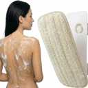 Loofah Back Scrubber for Shower - Suction Cup Wall-Mounted Bath Exfoliator, Natural Plant Fiber Body Scrubber for Back, Shoulders & Neck, Easy Reach Back Cleaner 7x13.4 Inches