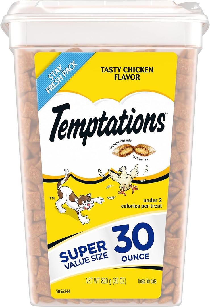 Temptations Classic Crunchy and Soft Cat Treats Tasty Chicken Flavor, 30 oz. Tub (1.88 Pound (Pack of 1)), Best By: 06/16/2027