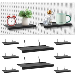 PEKGRIL 10x4.3 Inch Pegboard Shelves Set of 10, Metal Peg Board Shelves Accessories, Flat Display Shelves for Pegboard, Metal Retail Display for Storage and Organization, Black