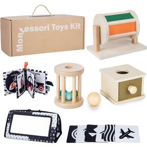 Montessori Toys for Babies 0-6 Months, 6 in 1 Learning Educational Set for Newborn, Toddlers Gifts Includes Spinning Drum, Object Permanence Box, Baby Roller Tummy Time Mirror and More Montessori Toys for Babies 0-6 Months, 6 in 1 Learning Educational Set for Newborn, Toddlers Gifts Includes Spinning Drum, Object Permanence Box, Baby Roller Tummy Time Mirror and More