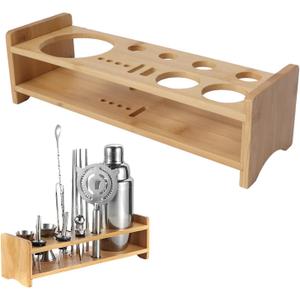 Bartender Kit Stand, Large Capacity Space Saving Bamboo Wood Bartending Tool Storage Holder for Bar Home(29cmx9.5cmx8cm)