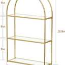 Crofy Gold Arched Frame Wall Shelf, Decorative 3 Tier Bathroom Wall Shelf with Transparent Tempered Glass Shelves and Robust Storage Capacity, 5.1" D x 18.1" W x 28.9" H