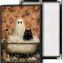 horakey Vintage Ghost And Black Cat In Bathtub Posters Cute Bubblebath Flower Canvas Wall Art Spooky Halloween Prints Painting For Bathroom Home Bedroom Dorm Wall Decor 12x16in Unframed