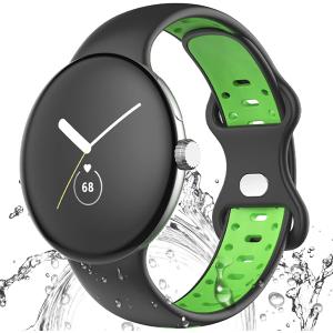 Miimall Compatible for Google Pixel Watch 4(2025) 3 2 1 41mm Bands, Soft Silicone Waterproof Sport Wristband Strap Band for Google Pixel Watch 4/3/2/1 for Women Men (Large, Black-Green)
