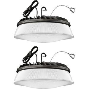 Elaruslux 200W 2 Pack UFO LED High Bay Light with Diffuser 28,000lm 5000K LED High Bay Lights AC110-277V 5' Cable with Plug Waterproof UFO Lights for Garage Shop Gym Factory