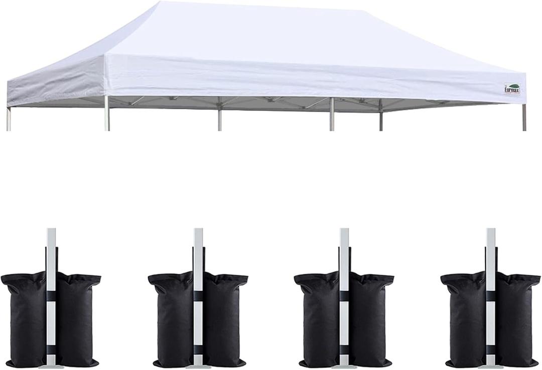 Eurmax USA 10x20 Pop Up Canopy Replacement Canopy Tent Top Cover, Instant Canopy Top Cover ONLY, Choose 30 Colors,Bonus 4PC Pack Weight Bag (10x20, White)