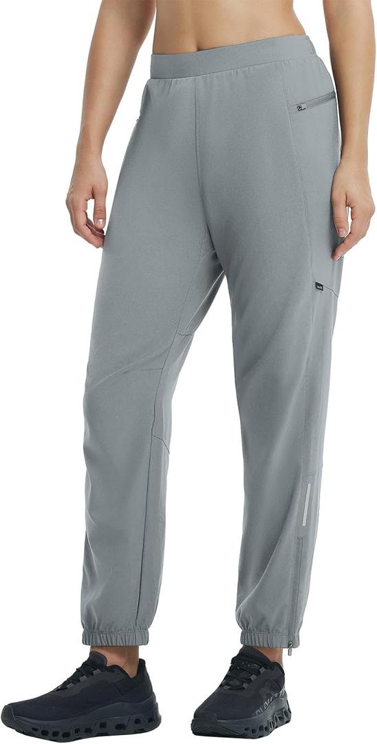 baleaf Women's Athletic Pants Quick Dry Joggers Water Resistant Lightweight Cycling Hiking Ankle Zipper Pockets UPF 50+ (Gray, XL)