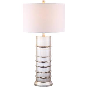 JONATHAN Y 31" Silver Leaf Resin Table Lamp, Modern Farmhouse Wrapped Rope Bedside Lamp for Living Room Bedroom, White Linen Drum Shade, UL Listed, LED Bulb Included JYL1012A