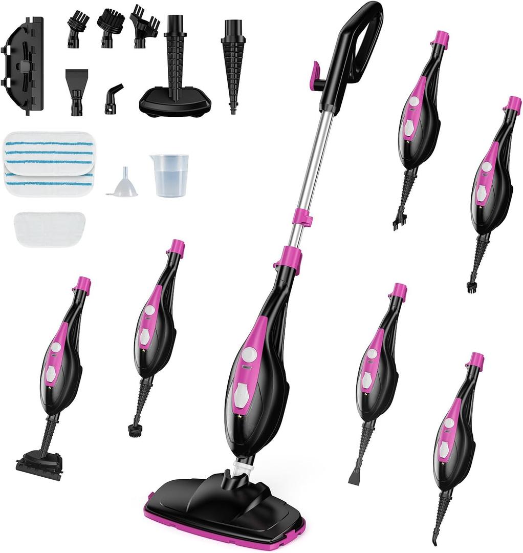 NEWBULIG 14-in-1 Steam Mop, Powerful Detachable Handheld Steam Cleaner for Floor Cleaning with 2 Washable Pads, 16.4 FT Cord, Multi-Purpose Floor Steamer for Hardwood, Clothes, Carpet, Tile, Grout