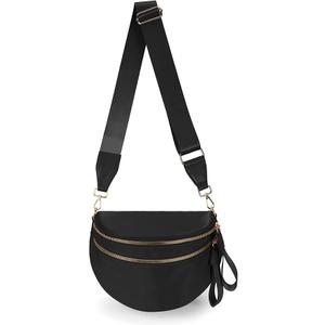 Spacious Nylon Crossbody Bag Bum Bag Handbags Wallets Purses Trendy Shoulder Bag for Women (Black)