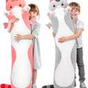Long Cat Plush 5 Sizes, 120% Extra Filling Giant Plushness Kids Body Pillow, Kawaii Cute Pink Cat Stuffed Animals Plushies, Big Long Body Pillow Cat Plush Gift for Girls 28 (27.6in/70cm)