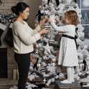 48 Pcs Black and White Christmas Ornaments, Large Hand Painted Holiday Decor with Assorted Sizes & Designs, Hanging Plastic Stripe Dot Ball for Christmas Tree Party Decoration