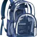PACKISM Clear Backpack - 17 inch Heavy Duty Clear Backpacks for School, Large Transparent Bookbag for Students (Age 12+) (1-3, Navy Blue 17)