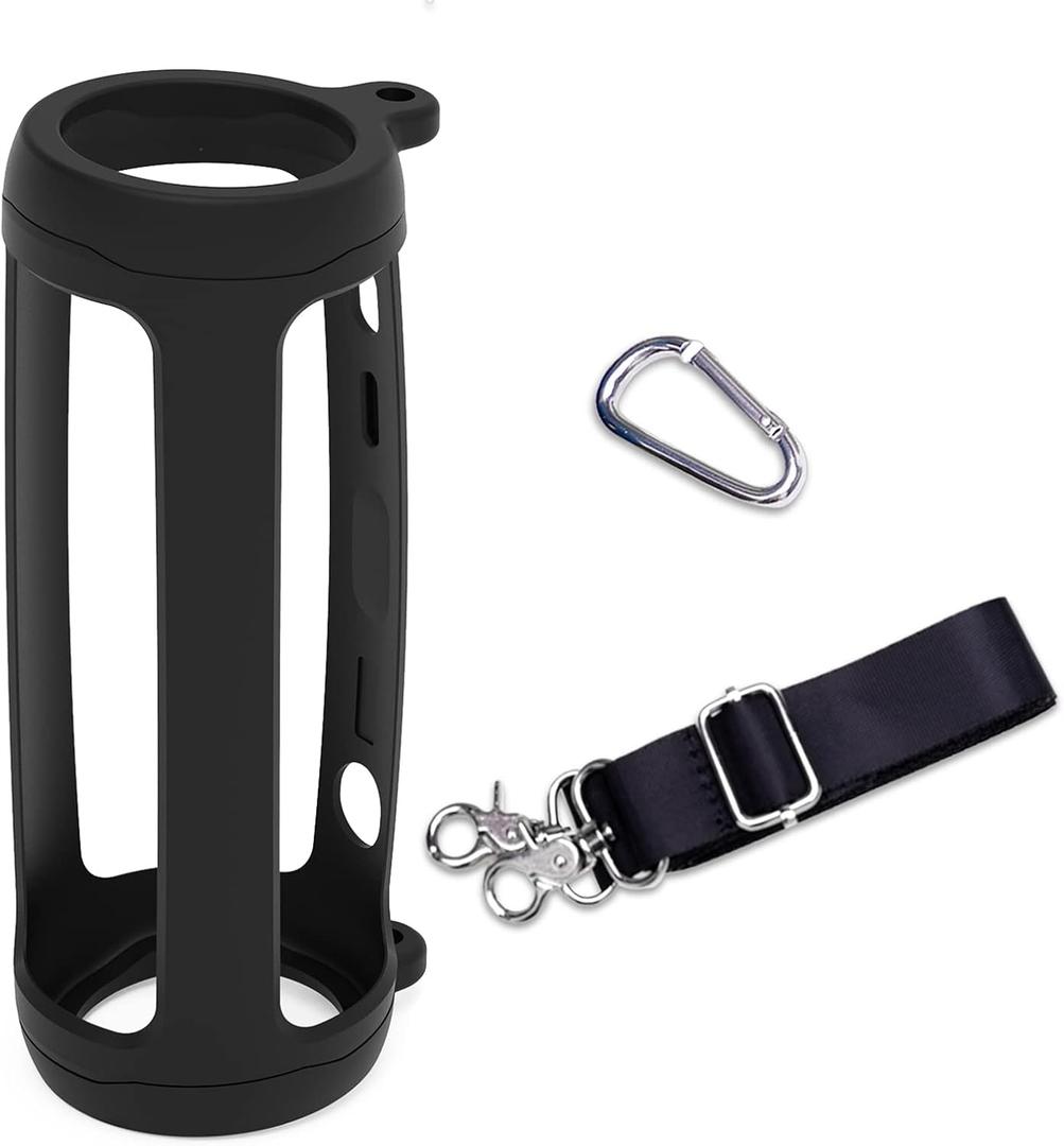 2 x LTGEM Silicone Case Compatible with JBL Flip 6 Portable Bluetooth Speaker, Hard Shell Travel Carrying Storage Bag with Extra Carabiner and Strap - Black(Case Only)