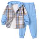 EDFTM Toddler Boy Clothes Flannel Plaid Hoodie Shirt and Casual Sweatpants Boys Fall Winter Spring Outfits Sky Blue 3-4 Years